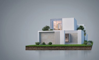 Gayrimenkul 3D tasarımı için modern beyaz ev.