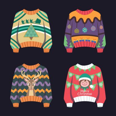 Çeşitli çirkin Noel kazakları koleksiyonu