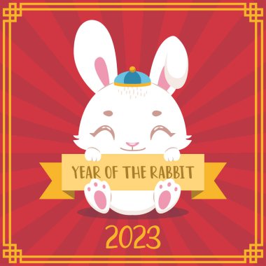 2023 yılı renkli arkaplanlı tavşan çizimi.