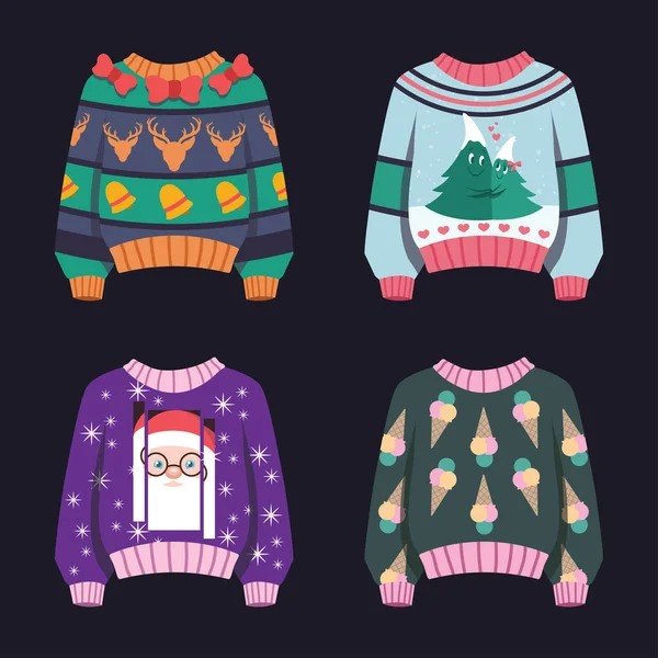 印有图案的丑陋圣诞毛衣系列 — 图库矢量图片
