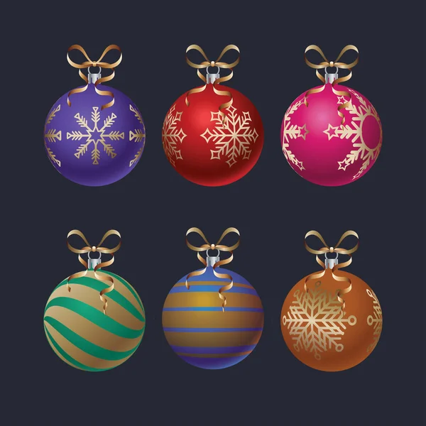 Collection Fancy Colorful Christmas Baubles — Stock Vector