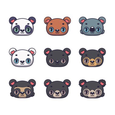 Collection of eight different cute bears and a koala