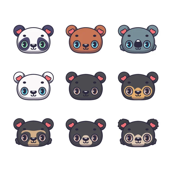 Collection Eight Different Cute Bears Koala — 스톡 벡터
