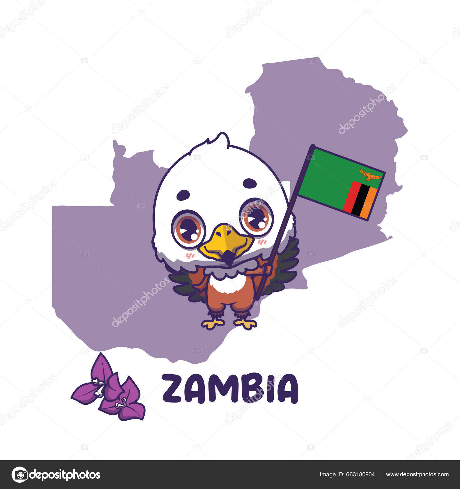 Águila Nacional Peces Africanos Que Sostiene Bandera Zambia Bougainvillaea  Nacional Vector de stock #663180904 de ©AgnesSz, image size:1600x1700