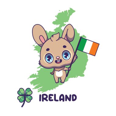 İrlanda bayrağını ulusal hayvan tavşanı taşıyor. Ulusal çiçek yoncası sol altta sergileniyor