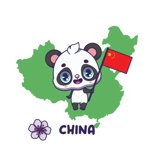Национальная Панда Животных Флагом Китая Национальный Цветок Сливы Отображается Левом — стоковый вектор