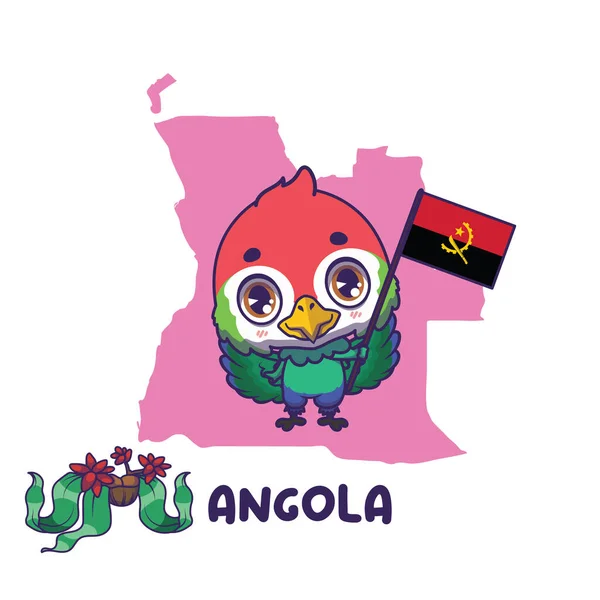 Angola Bayrağını Taşıyan Ulusal Kırmızı Ibikli Turako Ulusal Çiçek Sol — Stok Vektör