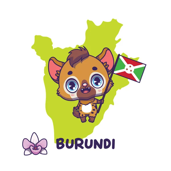 ブルンジの旗を掲げているハイエナを発見した 左下に国花Bujumbura花が表示されます — ストックベクタ