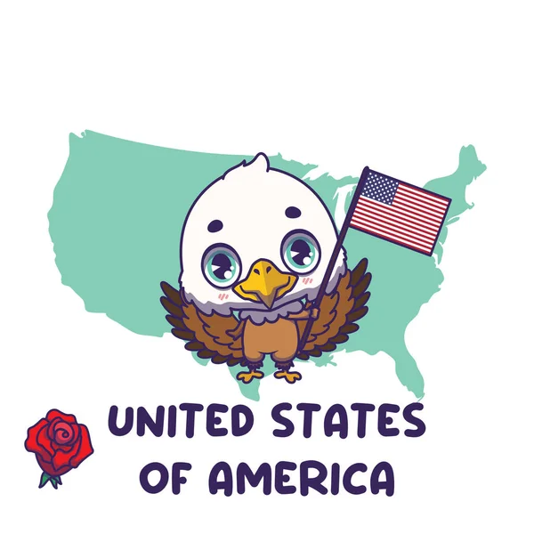 National Animal Eagle Holding Flag United States America National Flower — Stock Vector
