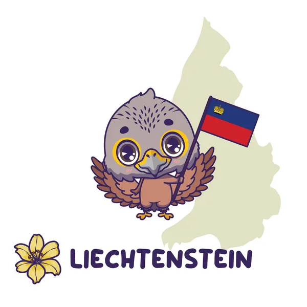 Ulusal Hayvan Kerkenezi Lihtenştayn Bayrağını Taşıyor Ulusal Çiçek Sarı Zambak — Stok Vektör