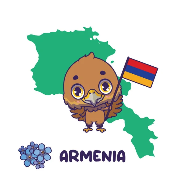 アルメニアの国旗を掲げた国立動物黄金の鷲 国花左下に表示されない私を忘れます ストックイラスト