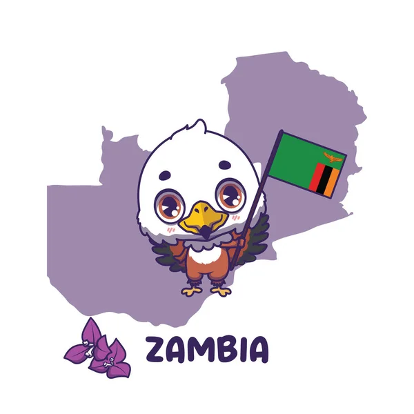 Afro Afrikaanse Visarend Met Vlag Van Zambia Nationale Bloem Bougainvillaea Rechtenvrije Stockvectors