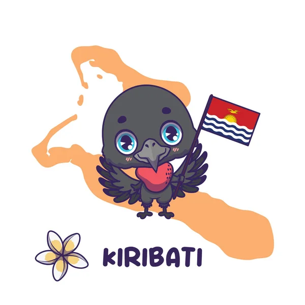 National Animal Magnificent Frigate Bird Holding Flag Kiribati National Flower Stock Vector