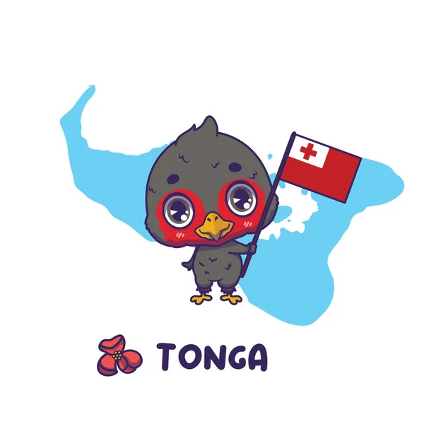 トンガの旗を持つ国立動物トンガのメガコード 左下に国花ヒイララ ベクターグラフィックス