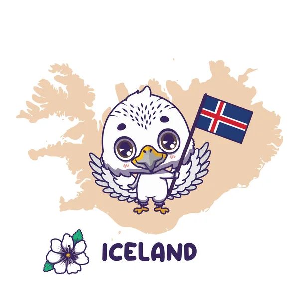 National Animal Gyrfalcon Holding Flag Iceland National Flower Mountain Avens Stock Illustration