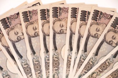 On bin Japon yen banknotunun hayranı. Para kavramı.
