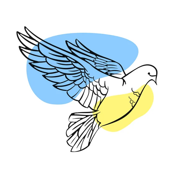 Koncepció Galamb Béke Zászló Ukrajna Stílus Vonal Művészet Nyomtatás Dekoráció — Stock Vector