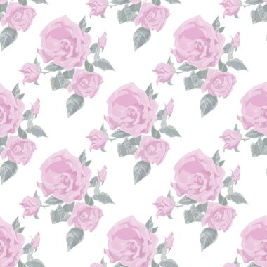 Parmak izi ve tasarım için el çizimi tarzında beyaz arka planda pembe güllerin deseni. Vektör ortamı.