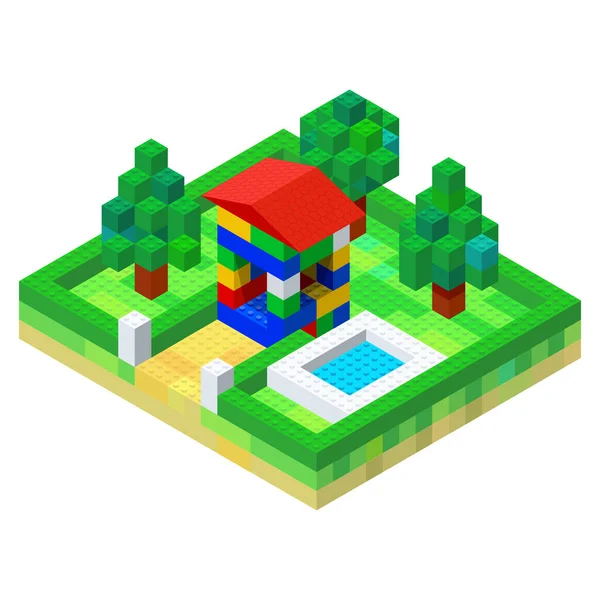 Het Concept Van Een Particulier Huis Met Een Zwembad Opgebouwd — Stockvector