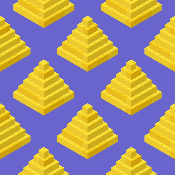 Ein Muster Aus Goldenen Pyramiden Zusammengesetzt Aus Kunststoffblöcken Isometrischen Stil — Stockvektor