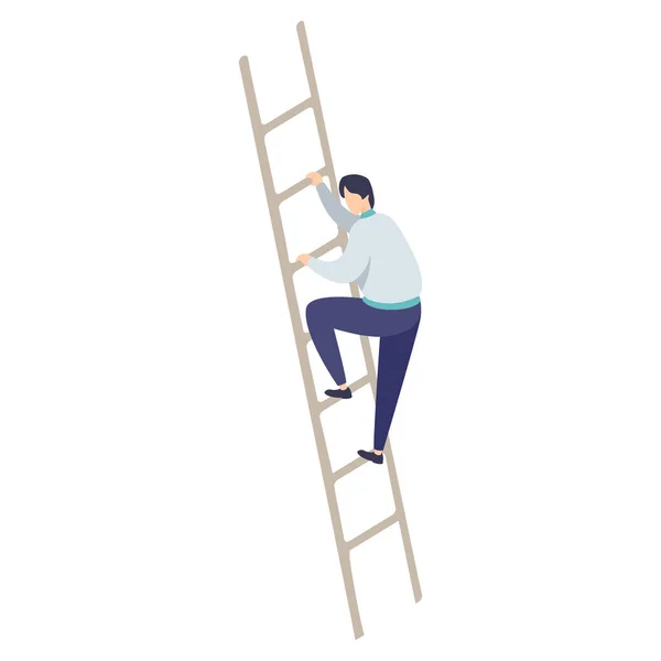 stock vector Concept with a man climbing stairs in flat and isometric style for print and design.Vector clipart.