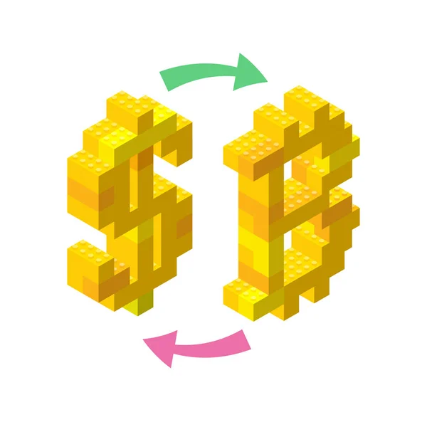 Concept Échange Crypto Monnaie Pour Des Dollars Dollar Bitcoin Signes — Image vectorielle