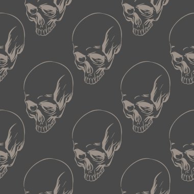 Yazılı kafataslarının koyu deseni, baskı için kasvetli süs. Vektör ortamı