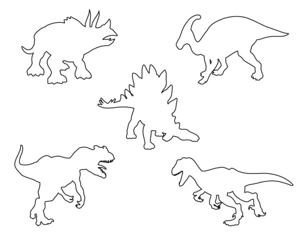 Dinosaur Set Stroke Line Collection Children Vector Illustration — Stock Vector