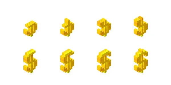 Набор Золотых Знаков Доллара Собранных Пластиковых Блоков Изометрическом Стиле Векторный — стоковый вектор