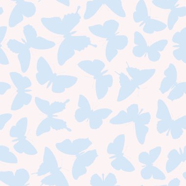 Pattern of blue butterflies on a milky background in a flat style for printing and decoration. Vector clipart.