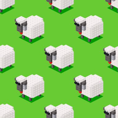 Isometric pattern of sheep on the grass. Vector illustration