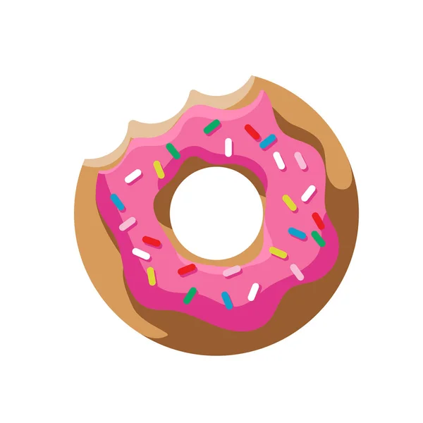 Farbig Gebissener Donut Auf Weißem Hintergrund Cartoon Stil Für Druck — Stockvektor