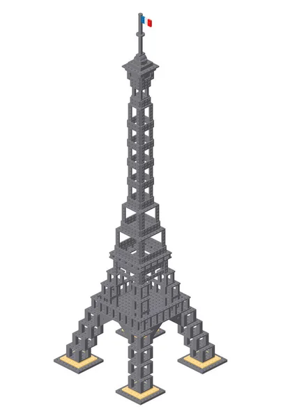 Eiffel Tower Assembled Plastic Blocks Isometric Style Print Design Vector — Stock Vector