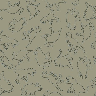 Baskı ve dekorasyon için doğrusal biçimdeki dinazor deseni. Vektör ortamı.