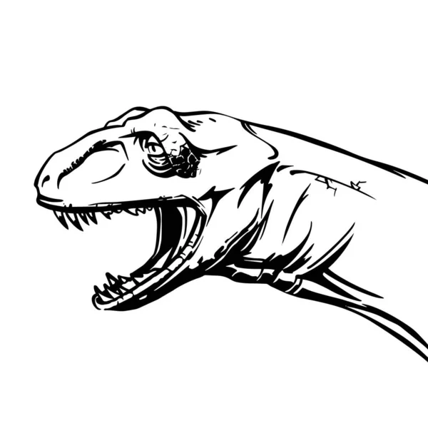 Σχεδιασμένο Κεφάλι Δεινοσαύρου Απομονωμένο Λευκό Φόντο Για Εκτύπωση Και Σχεδιασμό — Διανυσματικό Αρχείο