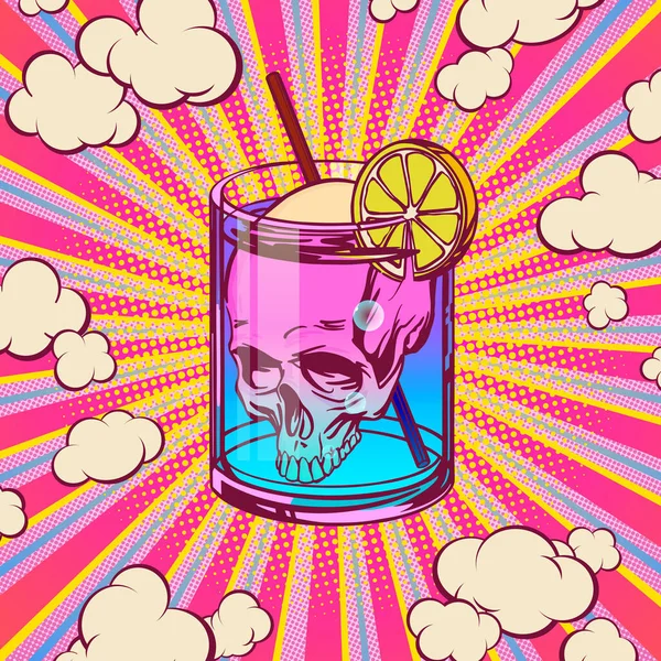 Konzept Mit Einem Glas Tödlichen Cocktails Pop Art Stil Für — Stockvektor