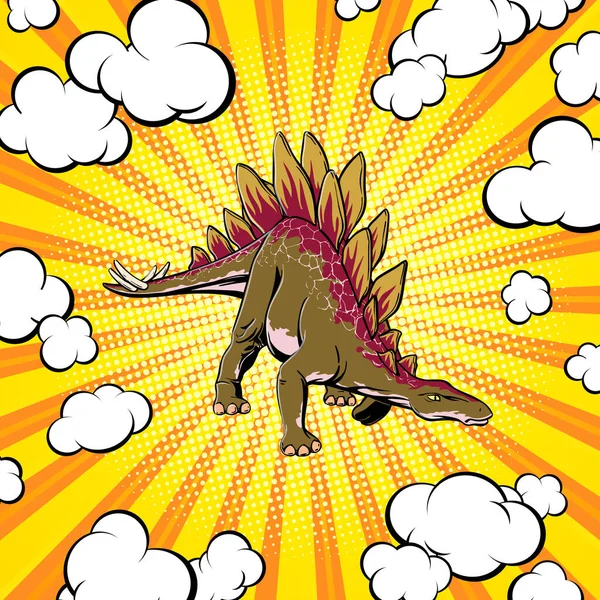 Konsep Gaya Seni Pop Dengan Stegosaurus Untuk Cetak Dan Desain - Stok Vektor