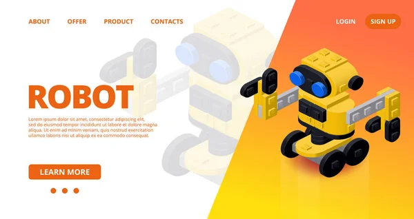 Web Template Ένα Κίτρινο Ρομπότ Συναρμολογημένο Από Πλαστικούς Κύβους Ισομετρικό — Διανυσματικό Αρχείο