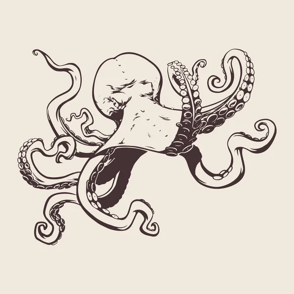 Oktopus Auf Beigem Hintergrund Handzeichnungsstil Für Druck Und Design Vektorcliparts Vektorgrafiken