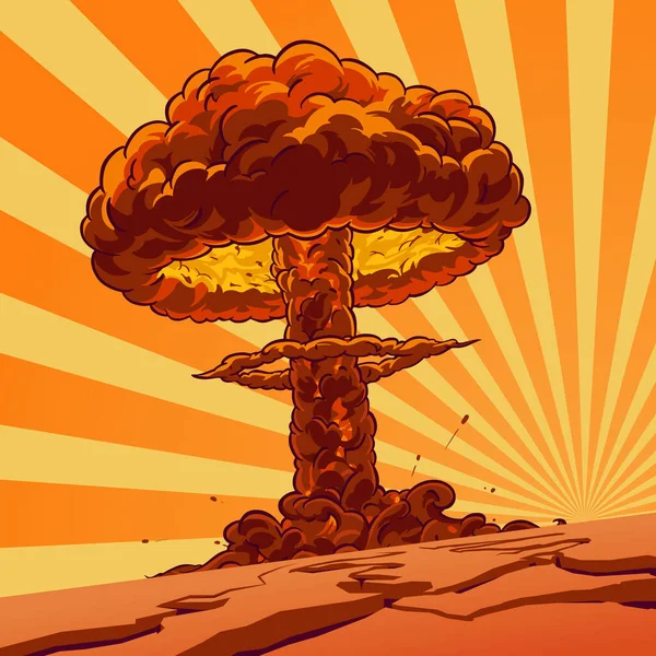 Nuclear Explosie Paddenstoel Concept Cartoon Stijl Voor Print Design Vector — Stockvector