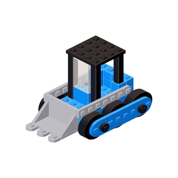 Isometric Mini Excavator Toy Made Plastic Blocks Vector Clipart — Stock Vector