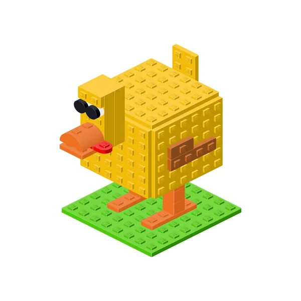 Funny Duck Isometry Pixel Art Vector Illustration — Stock Vector