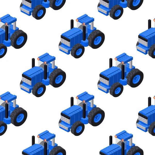 Візерунок Синіх Тракторів Ізометрії Векторні Ілюстрації — стоковий вектор