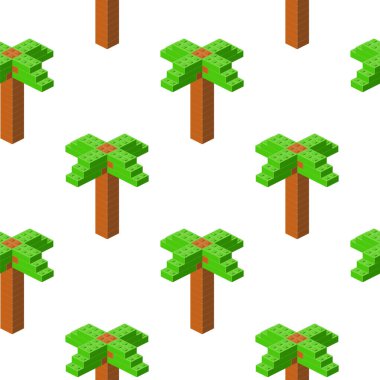 Beyaz arka planda izometrideki tropikal palmiye desenleri. Vektör illüstrasyonu