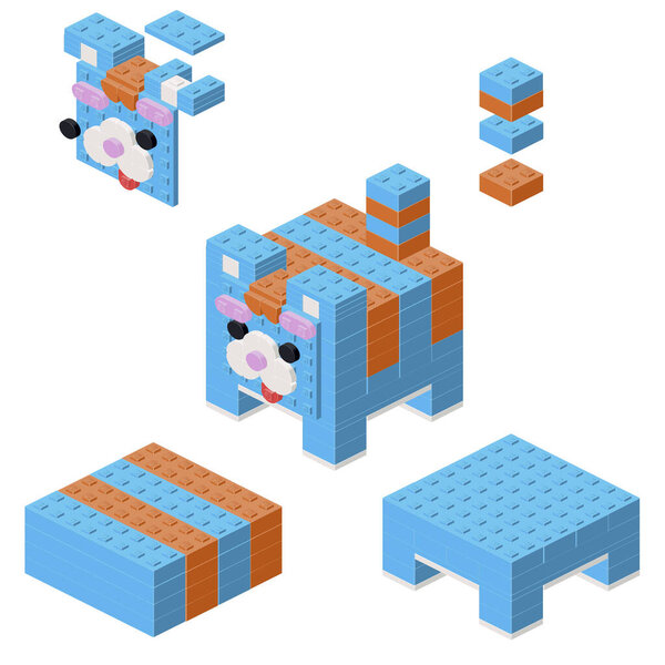 Концепция с вилочным погрузчиком голубой кошки в изометрическом стиле для печати и оформления..