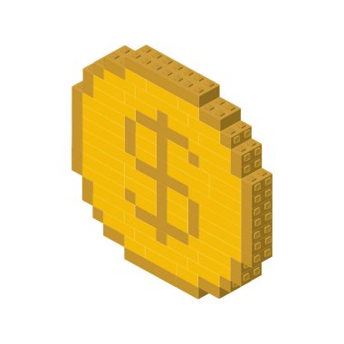 İzometride dolar sikkesi. Vektör illüstrasyonu