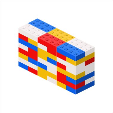 Imitation of a wide building made of plastic blocks. Vector illustration clipart