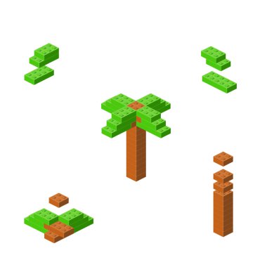 Plastik tuğlalardan yapılmış palmiye ağacı kavramı. Vektör illüstrasyonu