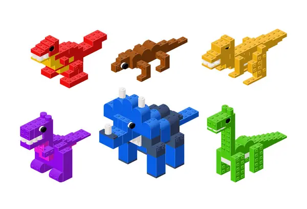 Conjunto Dinossauros Brinquedo Isometria Ilustração Vetorial Vetor De Stock