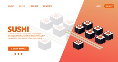 Suşi ile web şablonu. Vektör illüstrasyonu